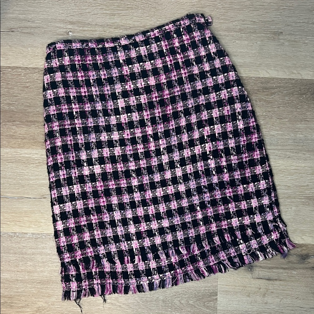 Vtg SilkLand Pink Purple Black Tweed Pencil Skirt Size 6